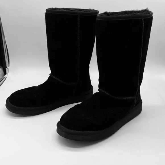 Koolaburra by UGG Black Leather Suede Calf Boots Y2K Faux Fur Lined Women Size 7 - Picture 5 of 14